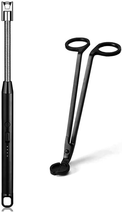 Vidisan Rechargeable Candle Lighter and Wick Trimmer,Candle Accessory Set,Candle Wick Clipper Wick Cutter Scissor,Electric Rechargeable Arc Lighter Display USB Lighter-Black