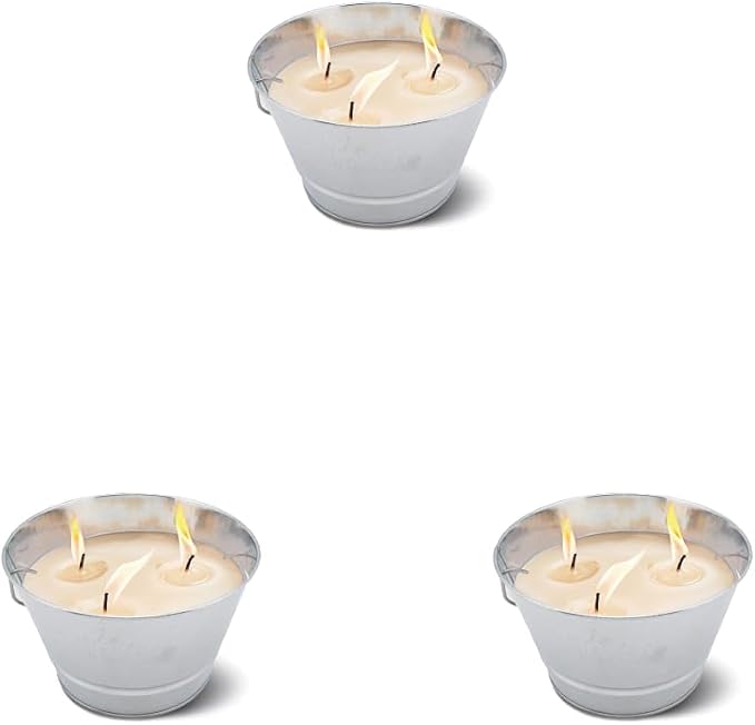 TIKI Citronella Candle 28-Ounce – Triple Wick Metal Bucket with Lid (Silver) – Long-Lasting Outdoor Candle for Patio, Deck, Garden, Backyard & Camping (Pack of 3)