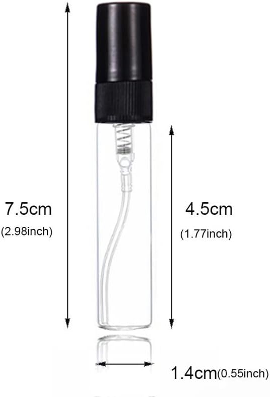 Elfenstall- 25PCS Clear Glass 5ml 1/6oz Spray Bottle Perfume Fragrance Scent Vials Black Fine mist Atomizer Refillable Sprayer Portable Liquid Container Free 2pcs 3ml Dropper