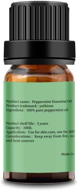 yethious Peppermint Essential Oil 10ML Pure Essential Oil for Diffuser, Fragrance, Soap Candle Making Peppermint Aromatherapy Oil