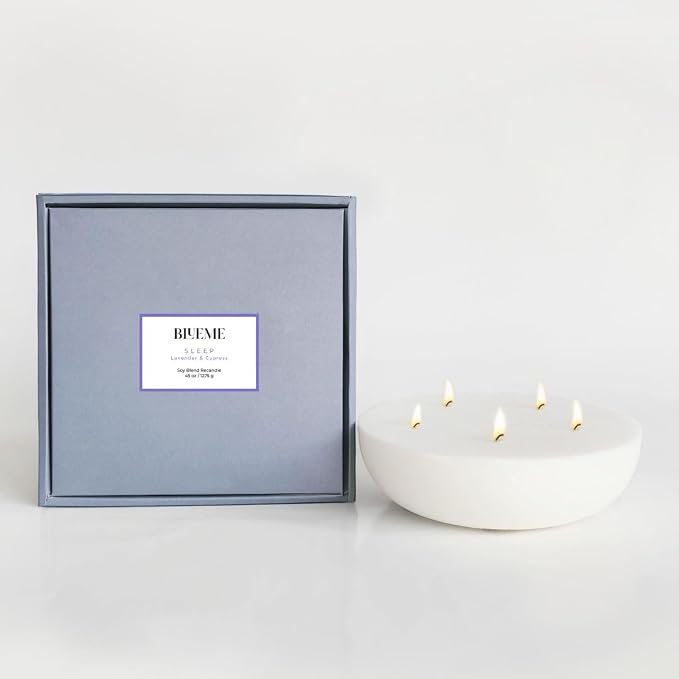 Blueme Sleep Candle Refill | Lavender & Cypress | 5 Wick - Contains Essential Oil, Sustainable, Hand Finished, Hand Poured, Luxury Refill, Natural Cotton Wick, Soy-Wax Blend | Giant 45 oz