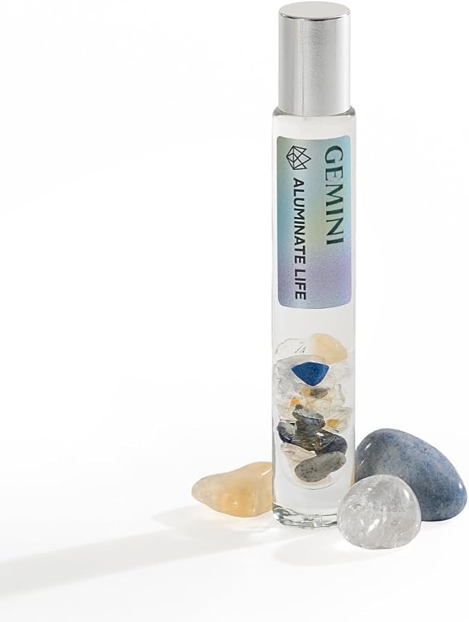 Gemini Zodiac Crystal-Infused Essential Oil Rollerball, Aromatherapy Blend - Clarity & Creativity, Premium Astrology Sign Birthday Gift, Natural Therapeutic Roller, 10 mL
