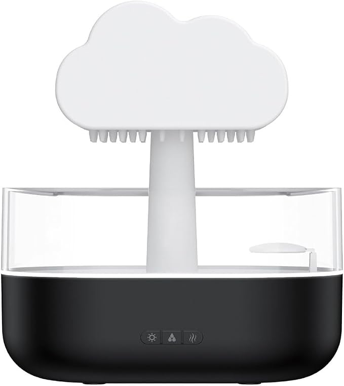 Raining Cloud Humidifier,Water Drip Essential Oil Diffuser,7 Colors Led Lights Humidifier Simulate Natural Rain Suitable for Various Occasions in Daily Life 200ML,Black