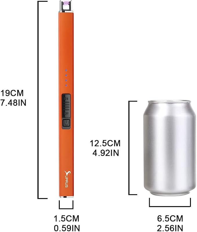 SUPRUS Fluorescent Lighter Glows in The Dark Electric Lighter Candle Lighter Rechargeable USB Arc lighters with Safety Lock Windproof Flameless Plasma for Candle BBQ Camping (Orange)