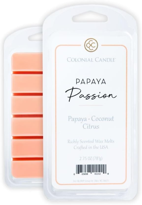 Colonial Candle Papaya Passion Scented Wax Melts, Wax Melt Warmer Cubes, Long Lasting Scented Wax Warmer Cubes, 4 Pack, 6 Cubes Each - Made in The USA