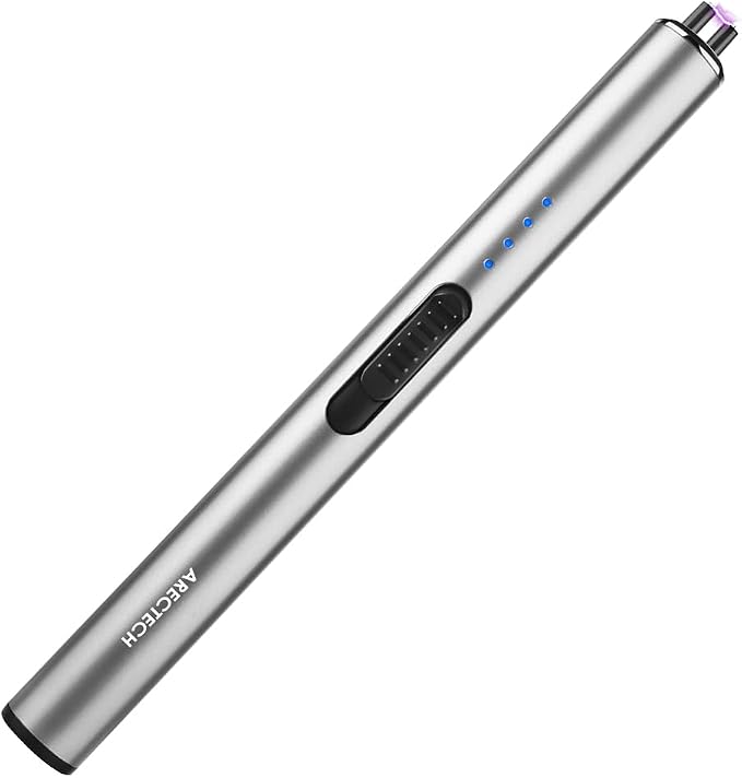 ARECTECH Electric Candle Rechargeable Lighter Arc Plasma Lighters for Candle Kitchen Camping Christmas Type-C Silver