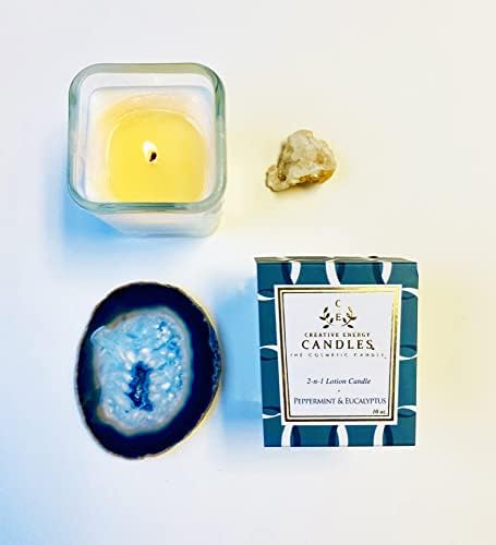 Lotion Candle - Peppermint & Eucalyptus Scented Massage Candles for Self Care, 10 Oz. Soy Wax Candle with Essential Oil Blends, Coconut Oil, and Vitamin E, 55 Hour Burn Time