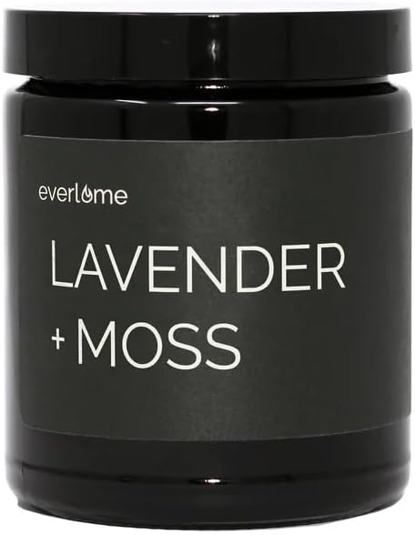 Premium Soy Wax Candle | Highly Scented Black Glass Jar Candles | Long Lasting, Clean Burn | 8 oz | Gifts for Man and Woman | Made in USA (Lavender + Moss)