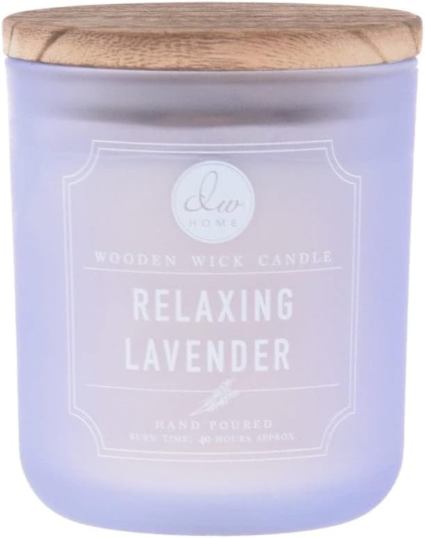 DW Home Relaxing Lavender Scented Candle for Home, 12 oz, Wooden Wick Candle Jar, Up to 40H Burn Time, Luxury Scented Candle for Relaxation, Gifting, Home Décor