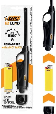 BIC EZ Load Lighter, Reloadable Multi Purpose Lighter, Pack with 10 BIC EZ Load Long Lighter Shell and 10 BIC Maxi Pocket Lighters 10-Pack (Colors May Vary), Assorted