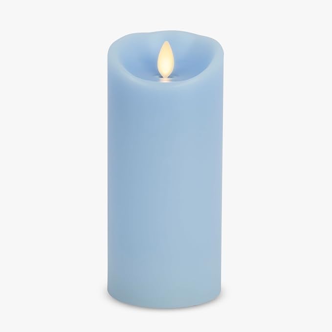 Luminara Flameless LED Battery Operated Flickering Pillar Moving Flame Candles (Airy Blue, 3" x 6.5")