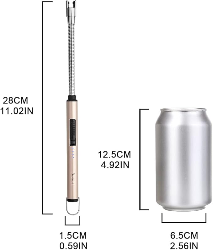 SUPRUS Electric Candle Lighter USB Type C Rechargeable Lighter Steel Shell & Hanging Hook with 360° Flexible Neck(Gold)