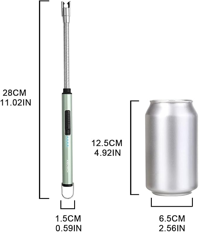 ARECTECH Electric Arc Candle Lighter Flameless Rechargeable USB Long Lighter for Candle Cooking BBQs Fireworks Green