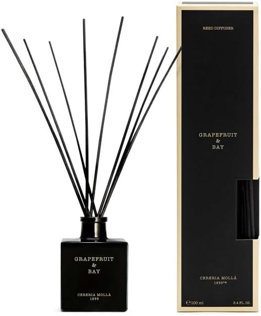 Mikado Boutique Reed Diffuser | All-Natural Essential Oil Fragrance | Includes Rattan Sticks | Refillable (3.4 FL OZ, Grapefruit & Bay)