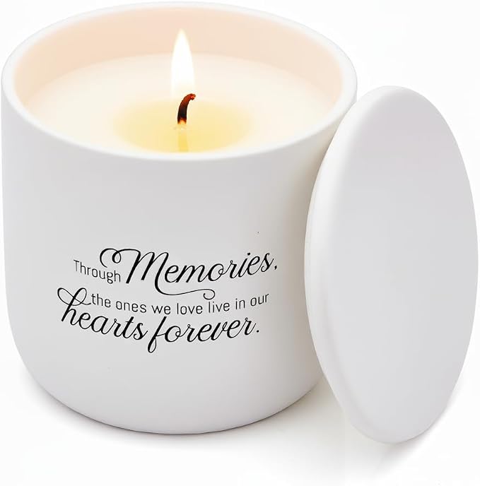 Sympathy Candle for Loss of Loved One - Through Memories Memorial Gift - Midnight Jasmine & Vanilla - 40H Soy Wax Remembrance, Bereavement, Grief & Condolence Keepsake Jar Present