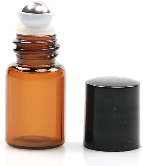 Furnido 25 Pack 2ml Amber Glass Roll on Bottle For Essential Oils,Perfume Vial with Stainless Steel Roller Ball,Black Caps Mini Sample Vials Cosmetics Small Container