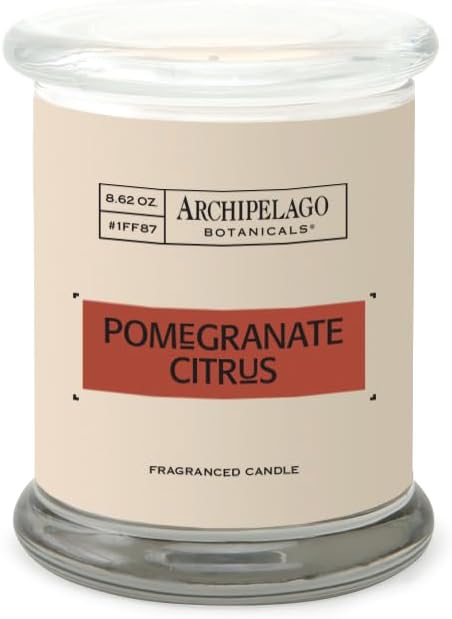 Archipelago Botanicals Pomegranate Citrus Soy Candle – 8.6 oz, Hand-Poured Premium Wax, Glass Jar, Burns Approx. 60 Hours, 4.5-Inch Scented Candle for Home