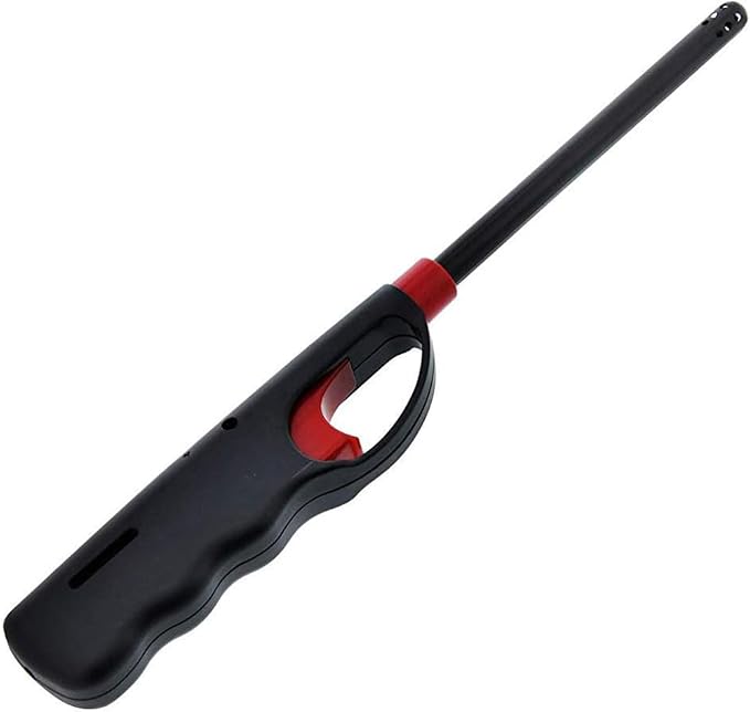 1 Pack - Fuel Included Handi BBQ Grill Click Flame Long Stem Lighter - Refillable Butane Gas Candle Fireplace Kitchen Stove Wind Resistant, Red (1)
