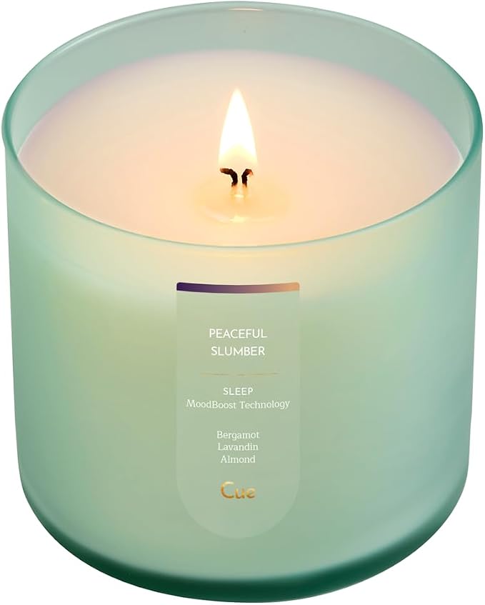 CUE Scented Candle |MoodBoost Essential Oils |OpenWick Clean Burning Candle | Soy Coconut Wax Blend | Candle for Home | Gift |Extended Burn Time (14oz, Peaceful Slumber)