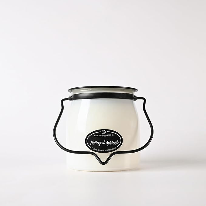 Milkhouse Candle Company Honeyed Apricot Soy Candle - Apricot | Honey | Tonka Bean Scented - 16 oz Butter Jar with Lid, 65+ Hour Burn Time, Made in the USA