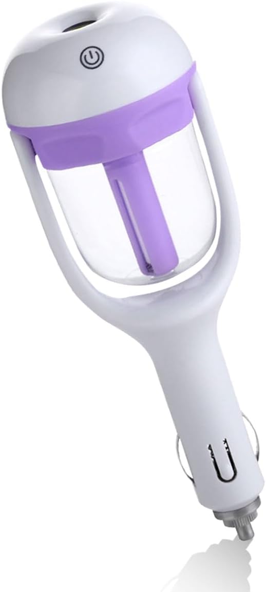 Car Humidifier, Portable Mini Aromatherapy Essential Oil Diffuser, 180-Degree Rotation Cool Mist Humidifier, Vehicle Air Freshener Diffuser with 12V Charging Port for Home Office (Purple)