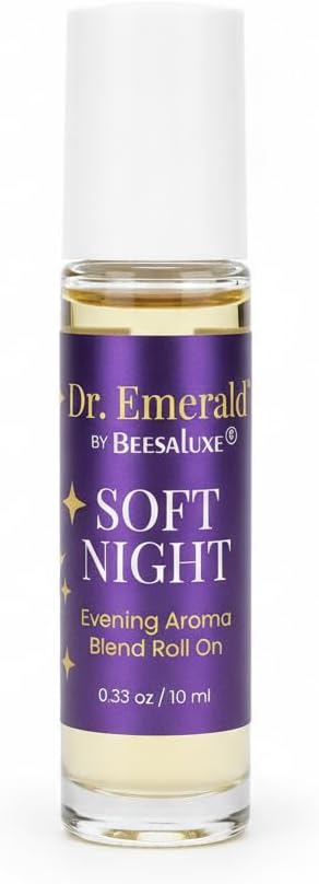 Dr. Emerald Soft Night Evening Aroma Aromatherapy Roll On - Essential Oil Blend with Lavender, Marjoram, Chamomile, Valerian & Ylang Ylang (10 ml / 0.33 oz, Soft Night)