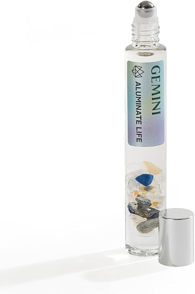 Gemini Zodiac Crystal-Infused Essential Oil Rollerball, Aromatherapy Blend - Clarity & Creativity, Premium Astrology Sign Birthday Gift, Natural Therapeutic Roller, 10 mL