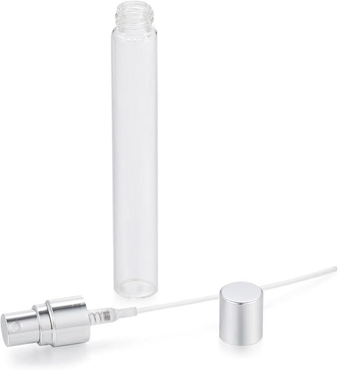 20Pcs 10ml Empty Clear Glass Mist Spray Bottle Refillable Mini Perfume Atomizer Travel Sample Bottle with Silver Aluminized Nozzle Makeup Container for Perfume (10ml Silver Caps)