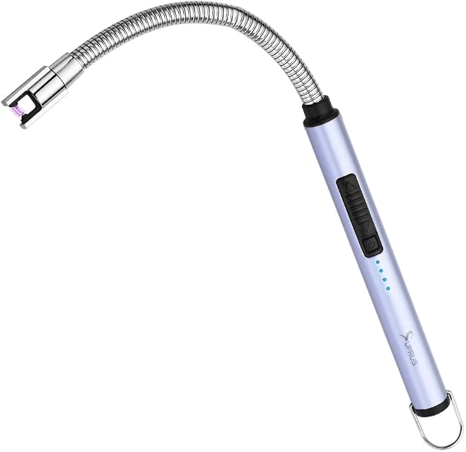 SUPRUS Electric Candle Lighter USB Type C Rechargeable Lighter Steel Shell & Hanging Hook with 360° Flexible Neck(Blue)