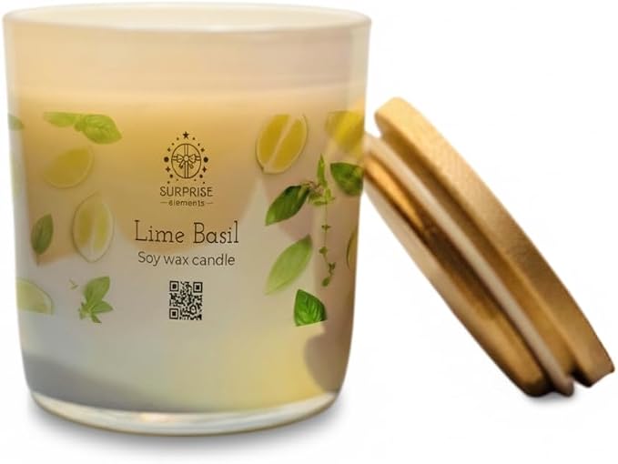 Lime Basil Fresh, citrusy, and Herbal Scent with a Zesty Lime Kick and Aromatic Basil, 60 Hours Burn Time, Clean & Non-Toxic, Eco-Friendly Soy Wax, Cotton Wick 9oz (Lime Basil)