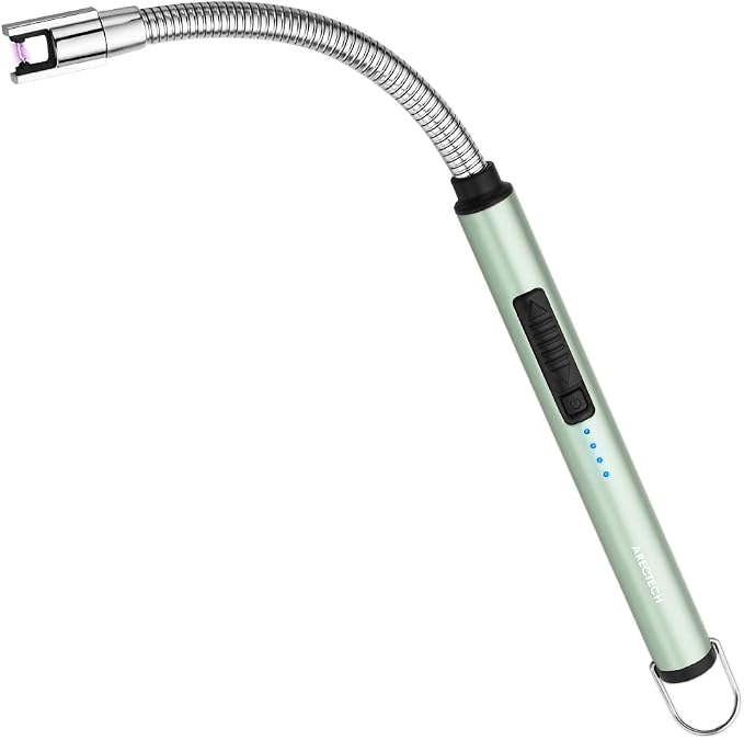 ARECTECH Electric Arc Candle Lighter Flameless Rechargeable USB Long Lighter for Candle Cooking BBQs Fireworks Green