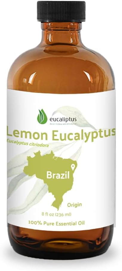 Lemon Eucalyptus Oil by Eucaliptus from Brazil - Pure Lemon Eucalyptus - 100% Pure Steam Distilled Natural Aceite de Eucalipto Limón - Aromatherapy - Premium Therapeutic Grade - 8oz