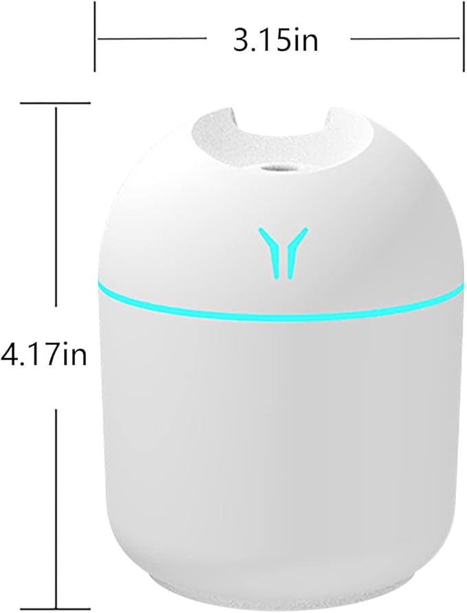 Portable Mini Humidifier, USB Personal Desktop Air Humidifier for Baby Bedroom Travel Office Home with Light, 300ml Small Cool Mist Humidifier, Essential Oil Diffusers Easy Clean