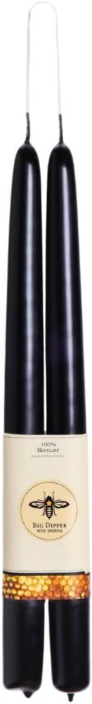 Big Dipper Wax Works Black Hand-Dipped Beeswax Taper Candles – 12” x 7/8”, 2-Pack, 100% Pure Beeswax, Long Burning, Clean, Cotton Wick, Handmade in USA, Home Décor & Wedding Candles