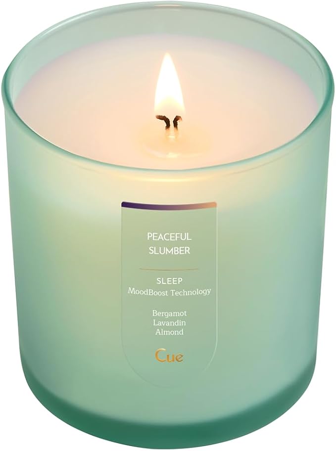 CUE Scented Candle |MoodBoost Essential Oils |OpenWick Clean Burning Candle | Soy Coconut Wax Blend | Candle for Home | Gift |Extended Burn Time (8.5oz, Peaceful Slumber)