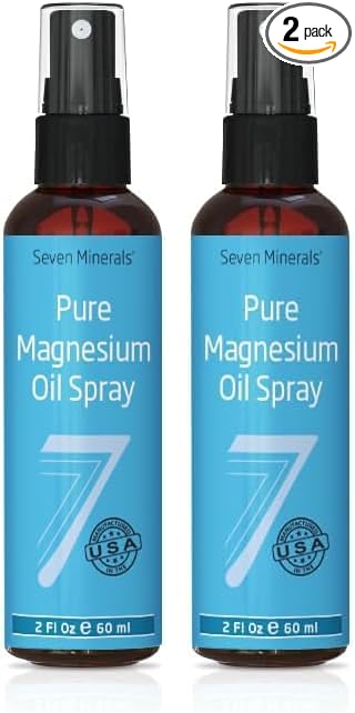 Seven Minerals Travel Size Pure Magnesium Oil - USP Grade Magnesium Spray, No Unhealthy Trace Minerals - from Ancient Underground Permian Seabed in USA, Free eBook Included (2 fl oz) (Pack of 2)