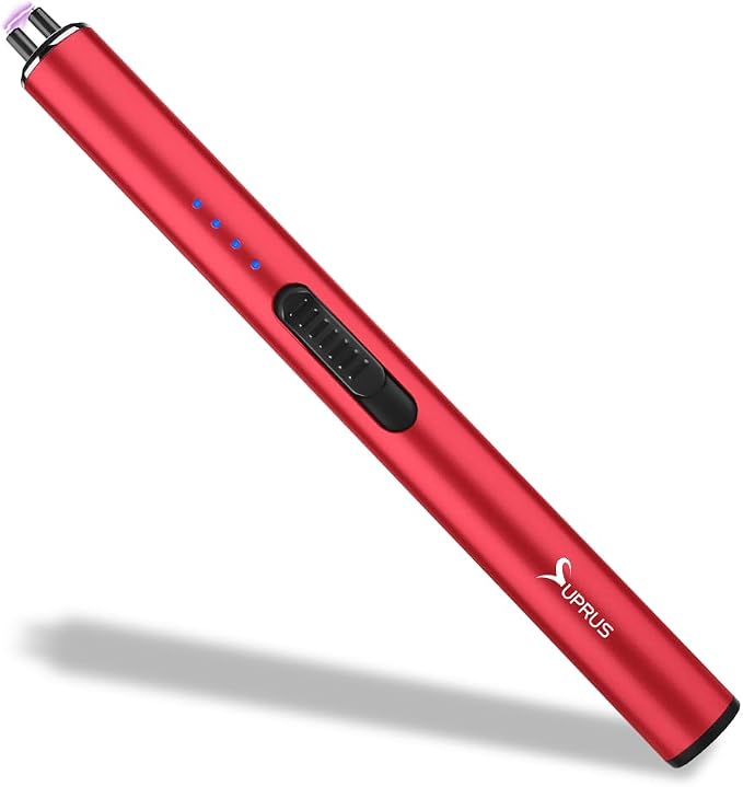 SUPRUS Electric Arc Windproof Flameless USB Rechargeable Lighter with Safety Lock for Candle (Red)