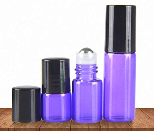 25 Pack 1ml (1/4 Dram) Colorful Glass Roll On Glass Bottles for Essential Oils,Empty Glass Vial with Stainless Steel Roller Balls Perfume Aromatherapy Travel Roll On Container-5 Color Options (Purple)