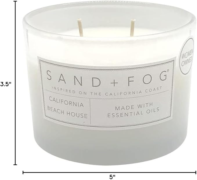 Sand + Fog Scented Candle - California Beach House – Additional Scents and Sizes – 100% Cotton Lead-Free Wick - Luxury Air Freshening Jar Candles - Perfect Home Decor – 12oz