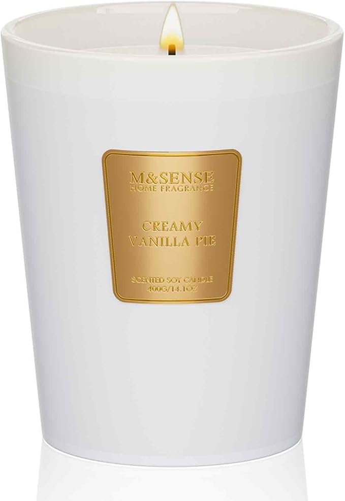 M&SENSE Creamy Vanilla Pie Scented Candle, 14.1oz 60 Hours Long Lasting Candles, Large Non Toxic Natural Soy Vanilla Gift for Cozy Home Decor