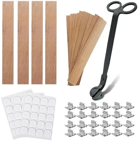 Wooden Candle Wicks with Wick Trimmer Cutter Crackling Candle Wicks kit 5.1 X 0.5 X 0.04 Inch Natural Candle Wood Wicks with Stand Candle Cores for DIY Candle Making Craft