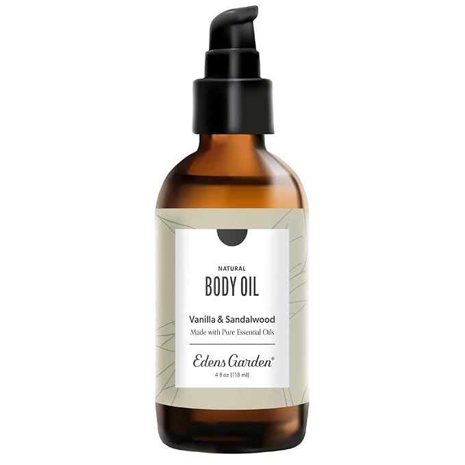 Edens Garden Vanilla Sandalwood Bath & Body Oil - Luxury Aromatherapy Blend with Pure Essential Oils & Vitamin E for Smooth, Hydrated Skin - After Shower Moisturizer for Women & Men, 4 fl oz (118 ml)