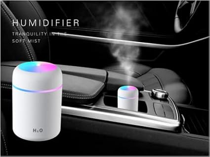 Colorful Cool Mini Humidifier, Essential Oil Diffuser, Aroma Essential USB Personal Desktop Humidifier for Car, Office Room, Bedroom etc,2 Adjustable Mist Modes (White)