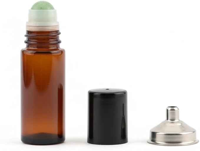 1.7oz Amber Glass Roll On Bottles with Jade Roller Balls | Leak-Resistant Design for Essential Oils, Perfume & DIY Deodorant | Refillable, Includes Funnel & Opener (Green, 50, Milliliters)