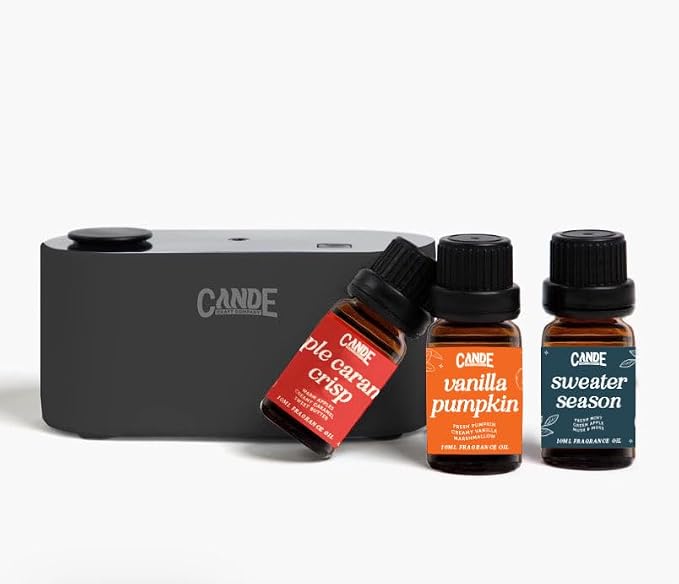 CE CRAFT Waterless Travel Diffuser Gift Set - Rechargeable Diffuser for Aromatherapy - Includes 3 Fragrance Oils - Fragrance Dispenser for Office and Home - Fall, Black