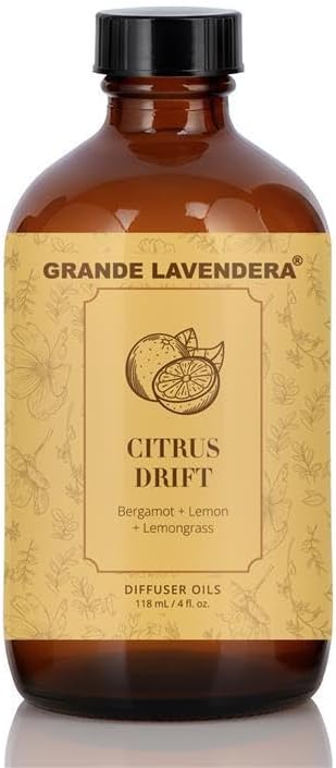 Grande Lavendera® Citrus Drift Fragrance Oil Blend, Luxury Hotel Inspired Aromatherapy Scent Diffuser Oil, Bolder Fragrance with Bergamot, Lemon & Lemongrass, USA Made, 4 fl oz / 118 mL