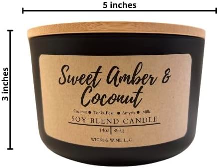 Wicks & Wine Soy Blend 3-Wick Cotton CORE Candle 14oz (Sweet Amber & Coconut)