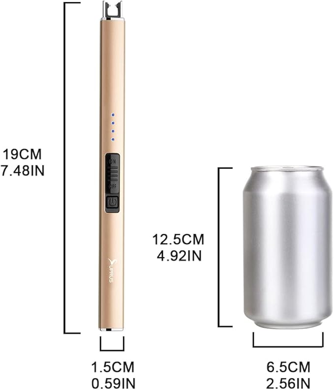 SUPRUS Electric Lighter Arc Windproof Flameless USB Rechargeable Lighter with Safety Lock for Candle BBQ Camping (Champagne Gold)