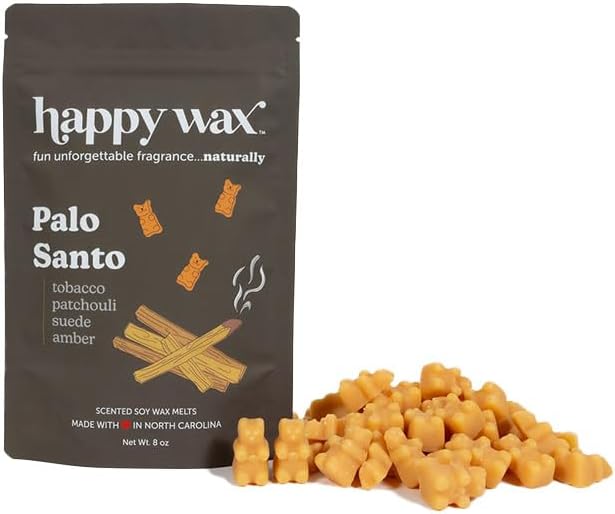 Happy Wax Palo Santo Scented Bear Wax Melts - Natural Strong Scented Woodsy Infused w/Essential Oils - Non Toxic & Pet Safe - (8 oz Pouch)