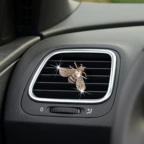 Bling Bee Crystal Car Air Fresheners - Rhinestone Diffuser Vent Clip Charms - Cute Car Decor for Women (Golden)